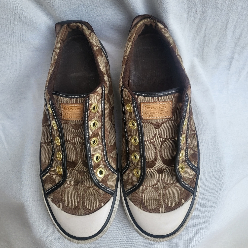 Coach Brown and Gold Slip-On Sneakers - Picture 2 of 4